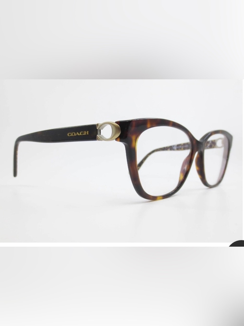 Coach Women's Tortoiseshell and Black Glasses with Gold Ring Accent